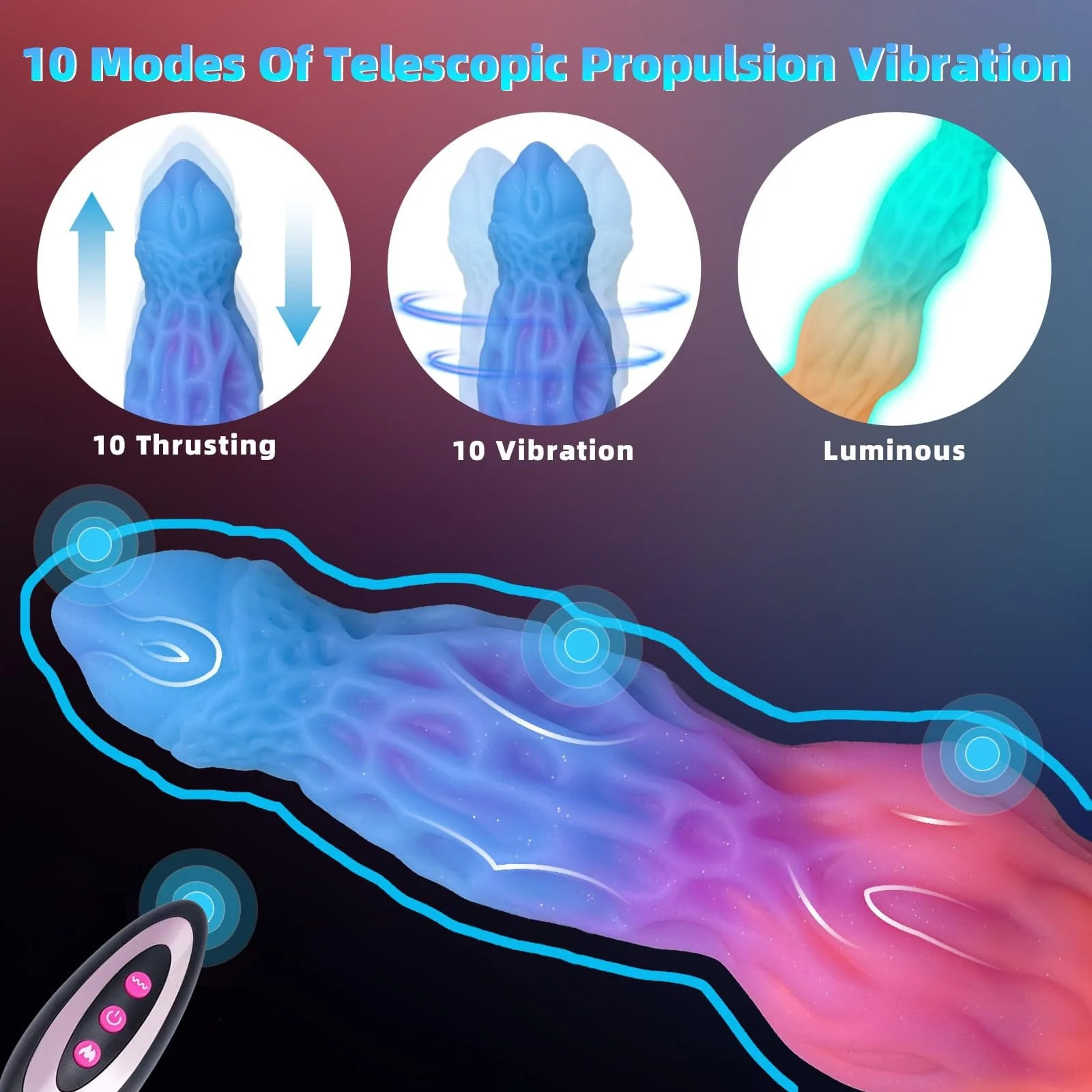 10.6In Luminous Dragon Monster Dildo Vibrator Remote Control With 10 Thrusting & Vibration - Image 3