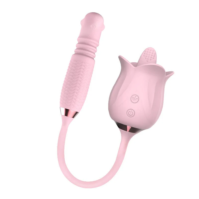 3-in-1 Blooming Sexy Pink Rose Toy Rotating Pearls Telescopic Tongue-licking Vibrator - Image 8