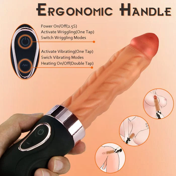 Riley 7 Wriggling Quiet 9 Vibrating Heating Vaginal Anal Vibrator Lifelike Dildo 9.65 Inch - Image 6