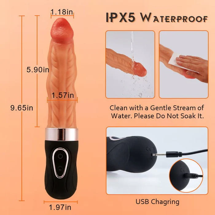 Riley 7 Wriggling Quiet 9 Vibrating Heating Vaginal Anal Vibrator Lifelike Dildo 9.65 Inch - Image 7