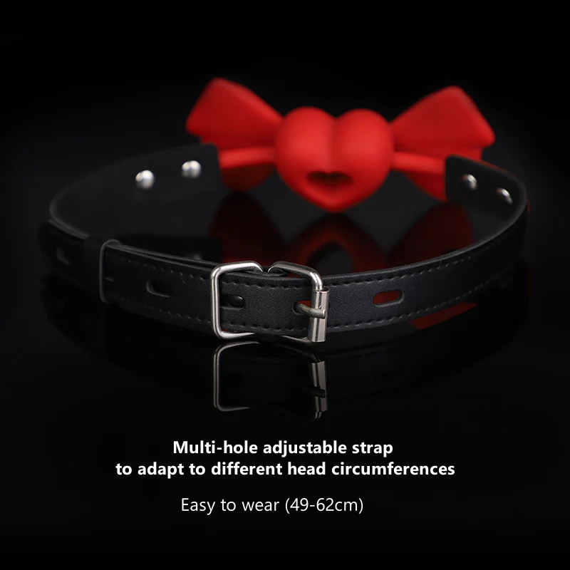 BDSM Bowknot Love-shaped Hollow Silicone Ball Gag With PU Leather - Image 3