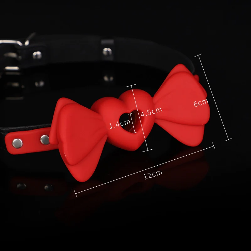BDSM Bowknot Love-shaped Hollow Silicone Ball Gag With PU Leather - Image 4