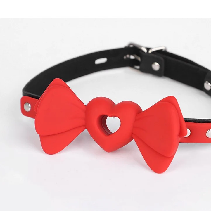BDSM Bowknot Love-shaped Hollow Silicone Ball Gag With PU Leather - Image 5