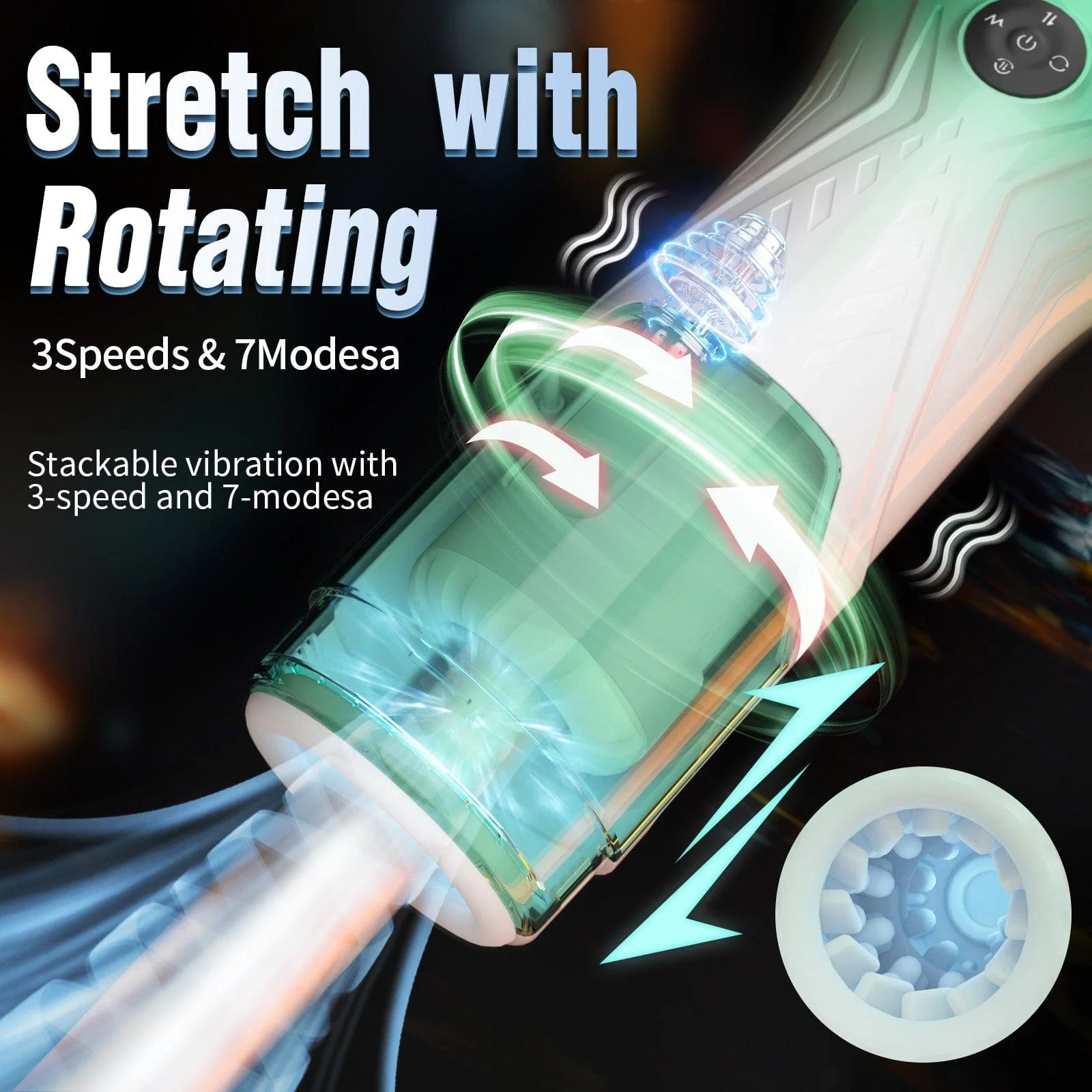 Green Star Rotating Telescopic Vibration Male Masturbator - Image 3