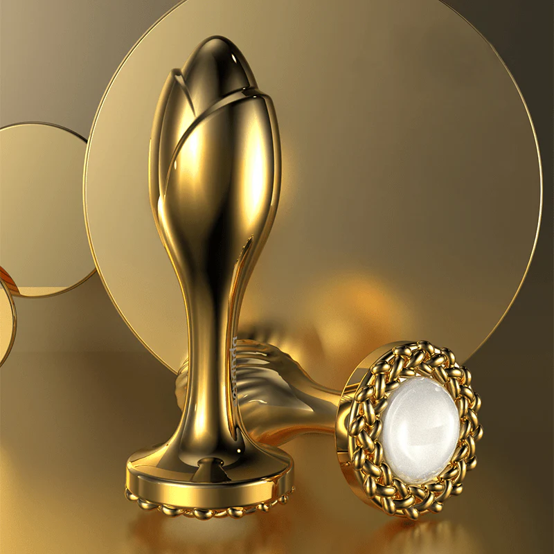 Pearl Rose Anal Plug Gold Stainless Steel - Image 3