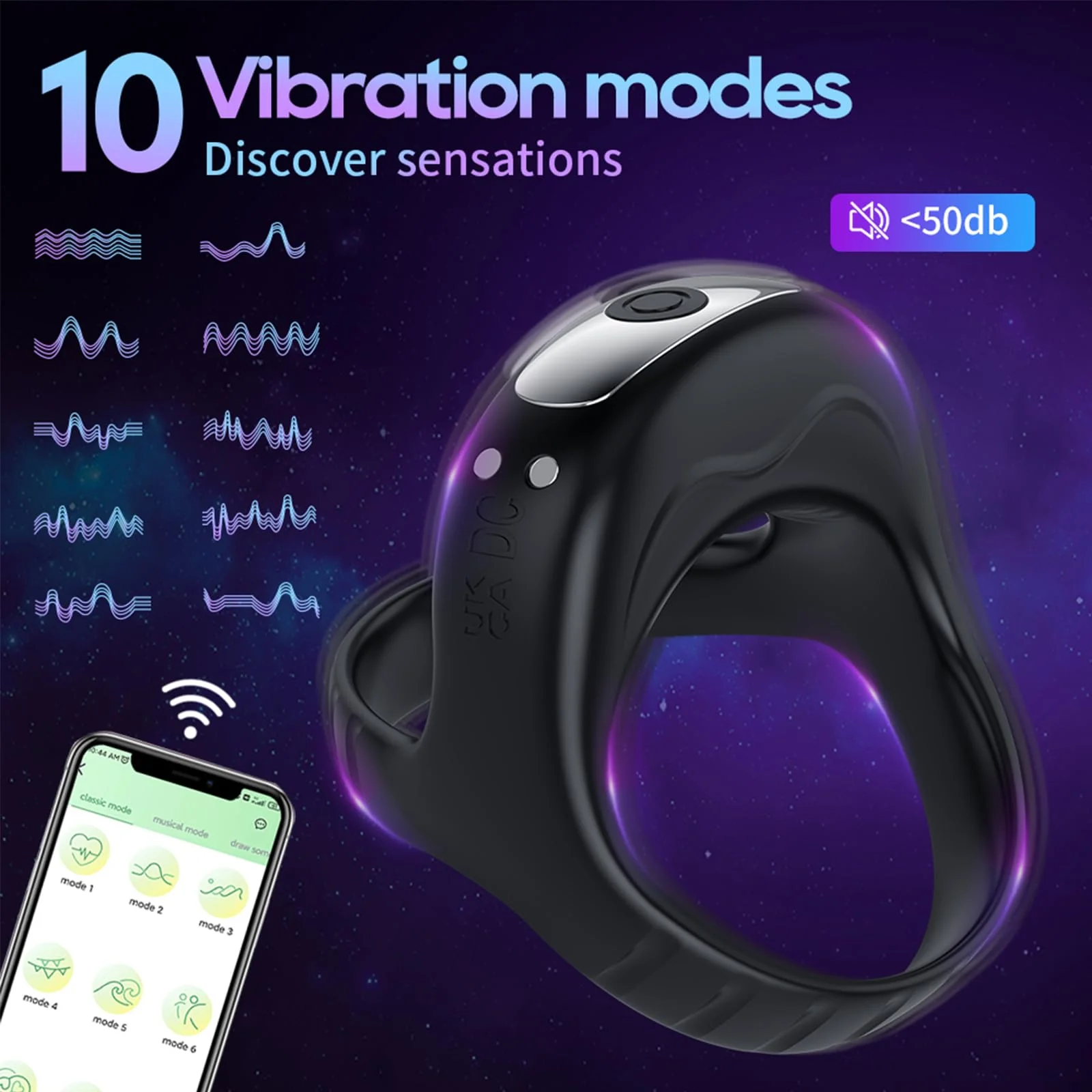 Vibrating Cock Ring with APP, Triangular Penis Ring with 10 Vibration Modes - Image 4