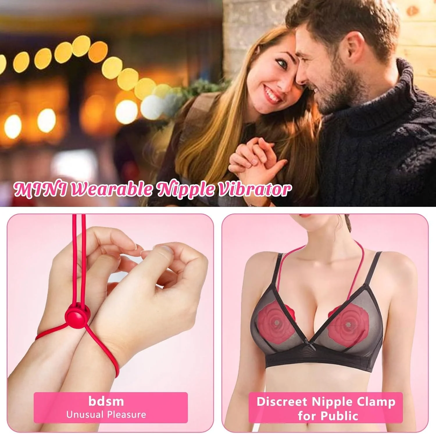 MizzZee Rose 9 Vibrations Nipple Clamps with Chain Necklace - Image 7