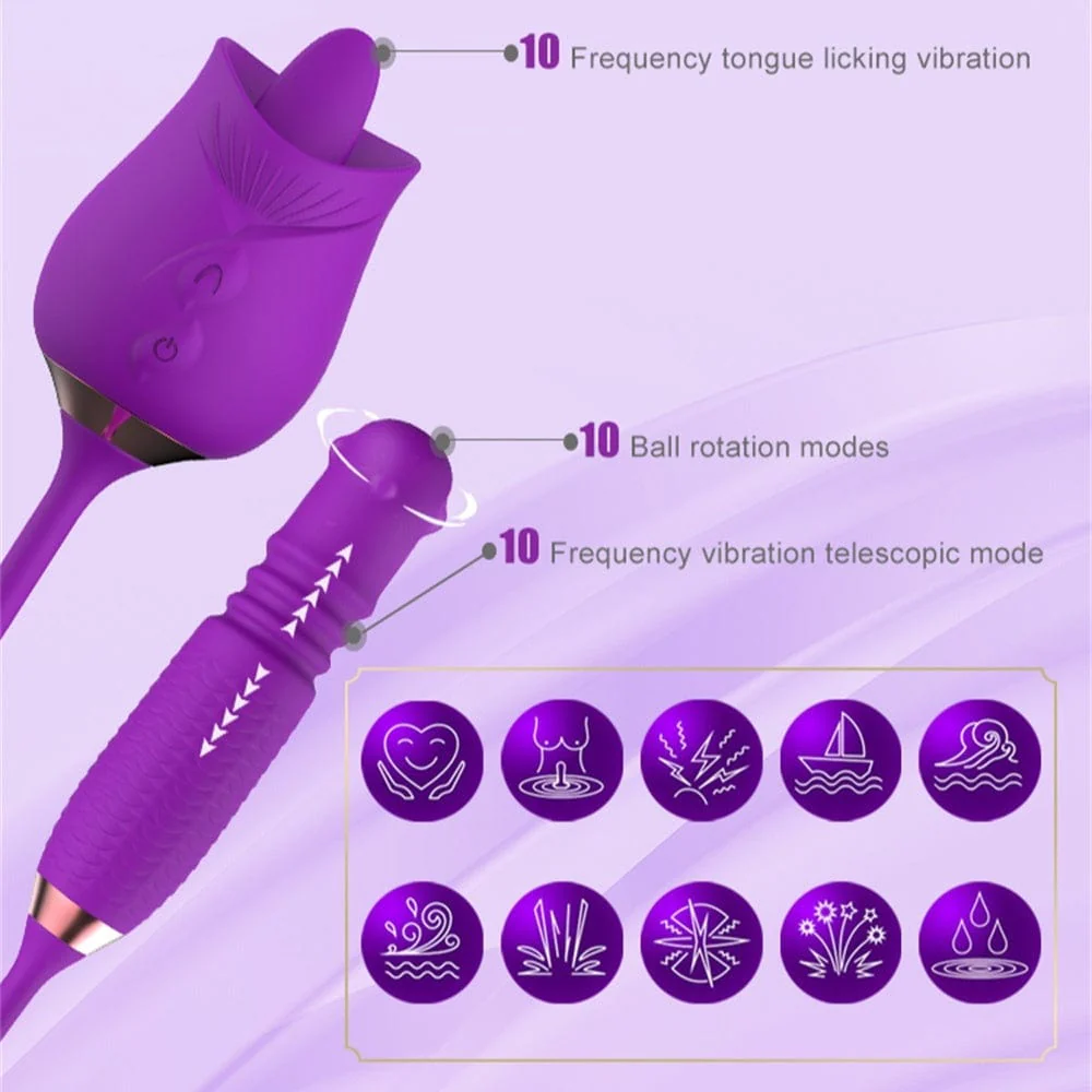 Purple Rose Toy Rotating Pearls Telescopic Tongue-licking Vibrator - Image 3