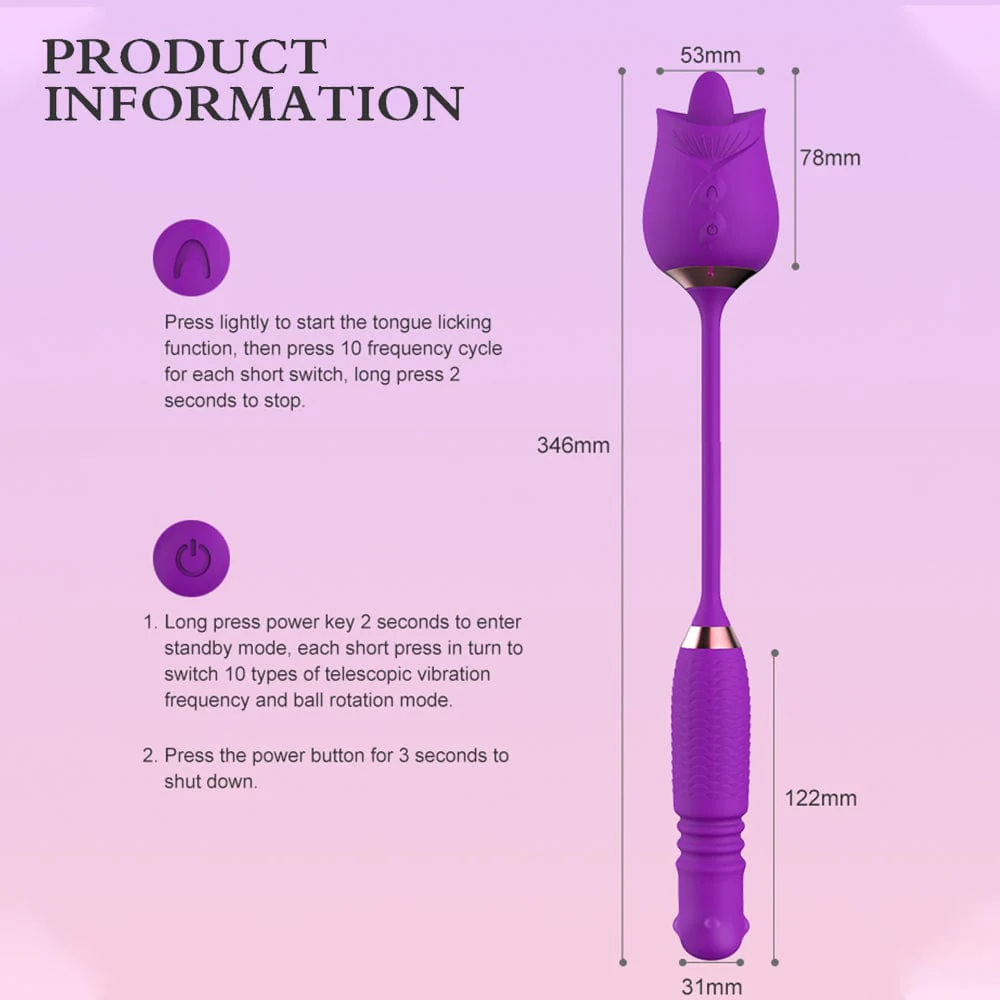 Purple Rose Toy Rotating Pearls Telescopic Tongue-licking Vibrator - Image 7