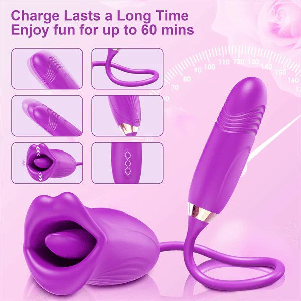 Rose Muncher Rose Kiss Tongue Vibrator With Thrusting Dildo Vibrator - Image 11