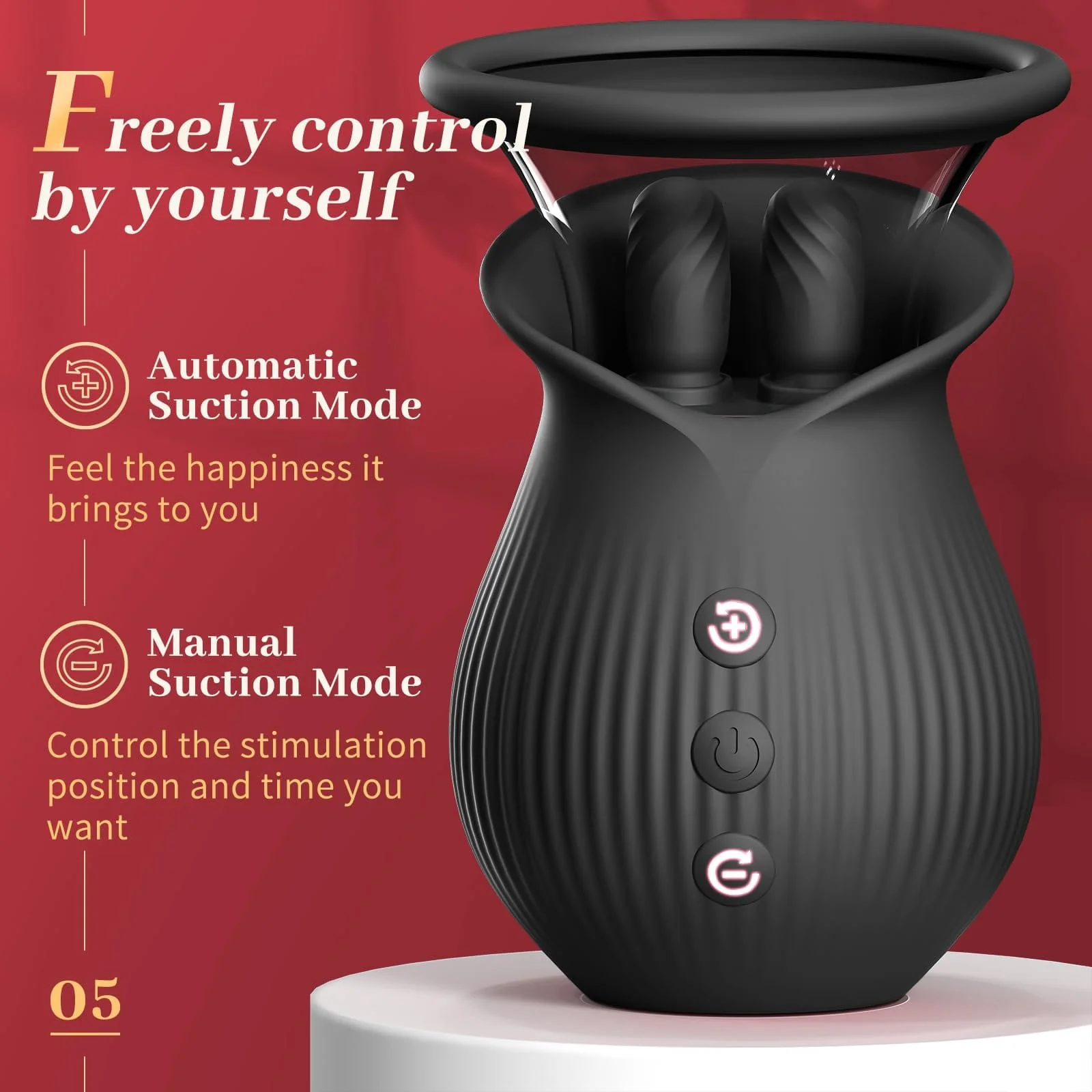 Rose Romeo - 3in1 Rose Sex Toy with 2 Suction Cups Adult Toys Female Clitoral Nipple Vibrators with 10 Licking Sucking Vibrating - Image 12