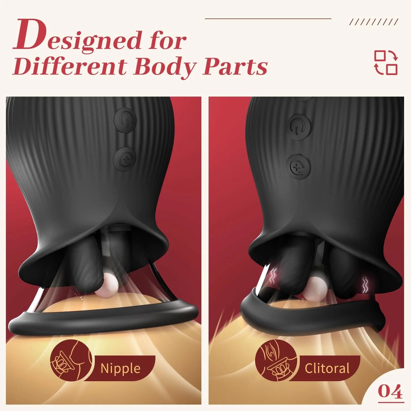 Rose Romeo - 3in1 Rose Sex Toy with 2 Suction Cups Adult Toys Female Clitoral Nipple Vibrators with 10 Licking Sucking Vibrating - Image 13