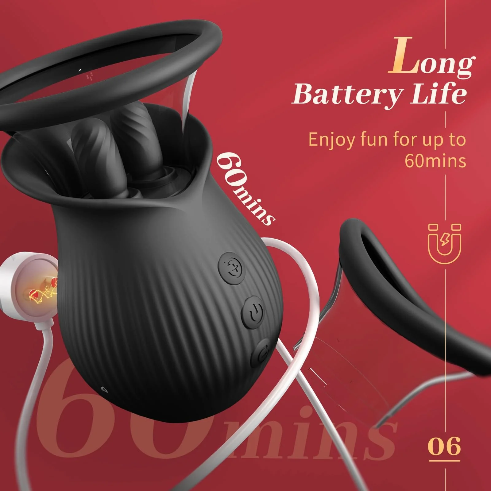 Rose Romeo - 3in1 Rose Sex Toy with 2 Suction Cups Adult Toys Female Clitoral Nipple Vibrators with 10 Licking Sucking Vibrating - Image 15