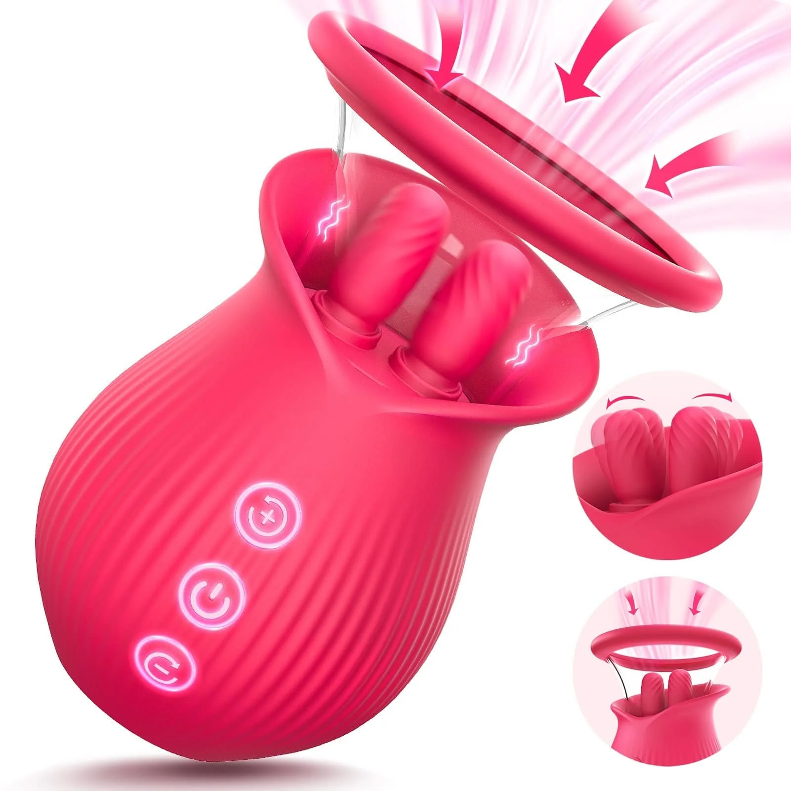 Rose Romeo - 3in1 Rose Sex Toy with 2 Suction Cups Adult Toys Female Clitoral Nipple Vibrators with 10 Licking Sucking Vibrating - Image 26