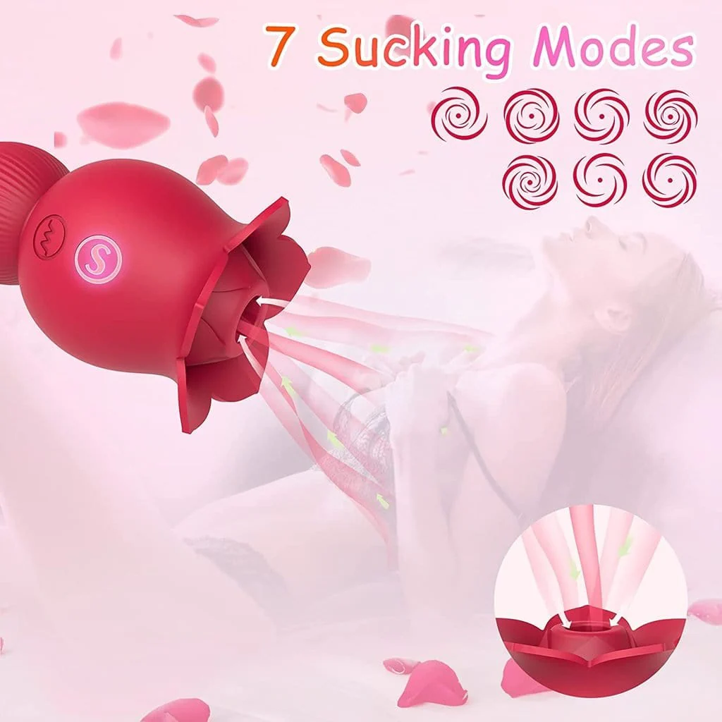 Rose Sucking and Tongue Vibrator 2 in 1 Rose Toy - Image 4