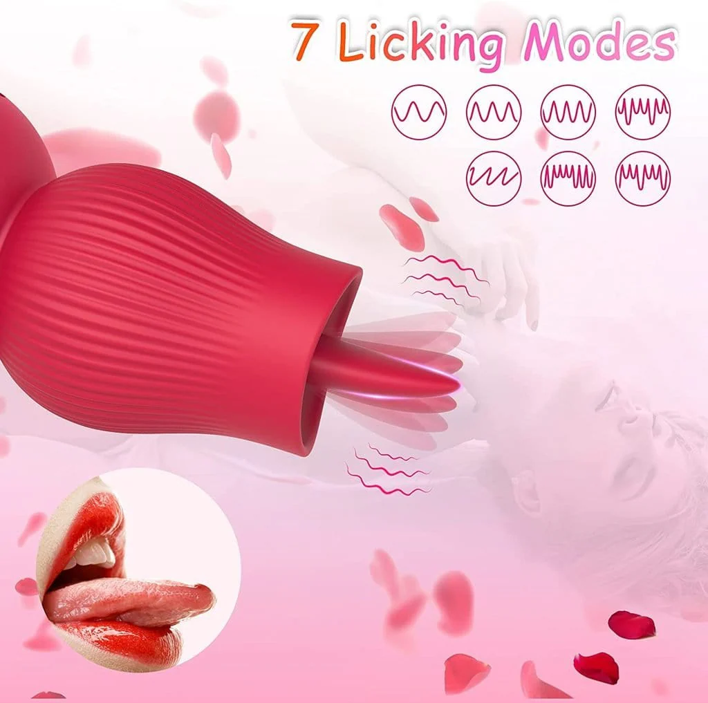 Rose Sucking and Tongue Vibrator 2 in 1 Rose Toy - Image 5