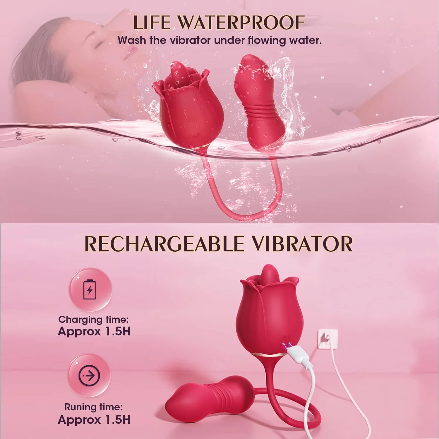 Rose Toy Vibrator Female Telescopic Egg Jumping  Tongue Licker Sex Toys - Image 7