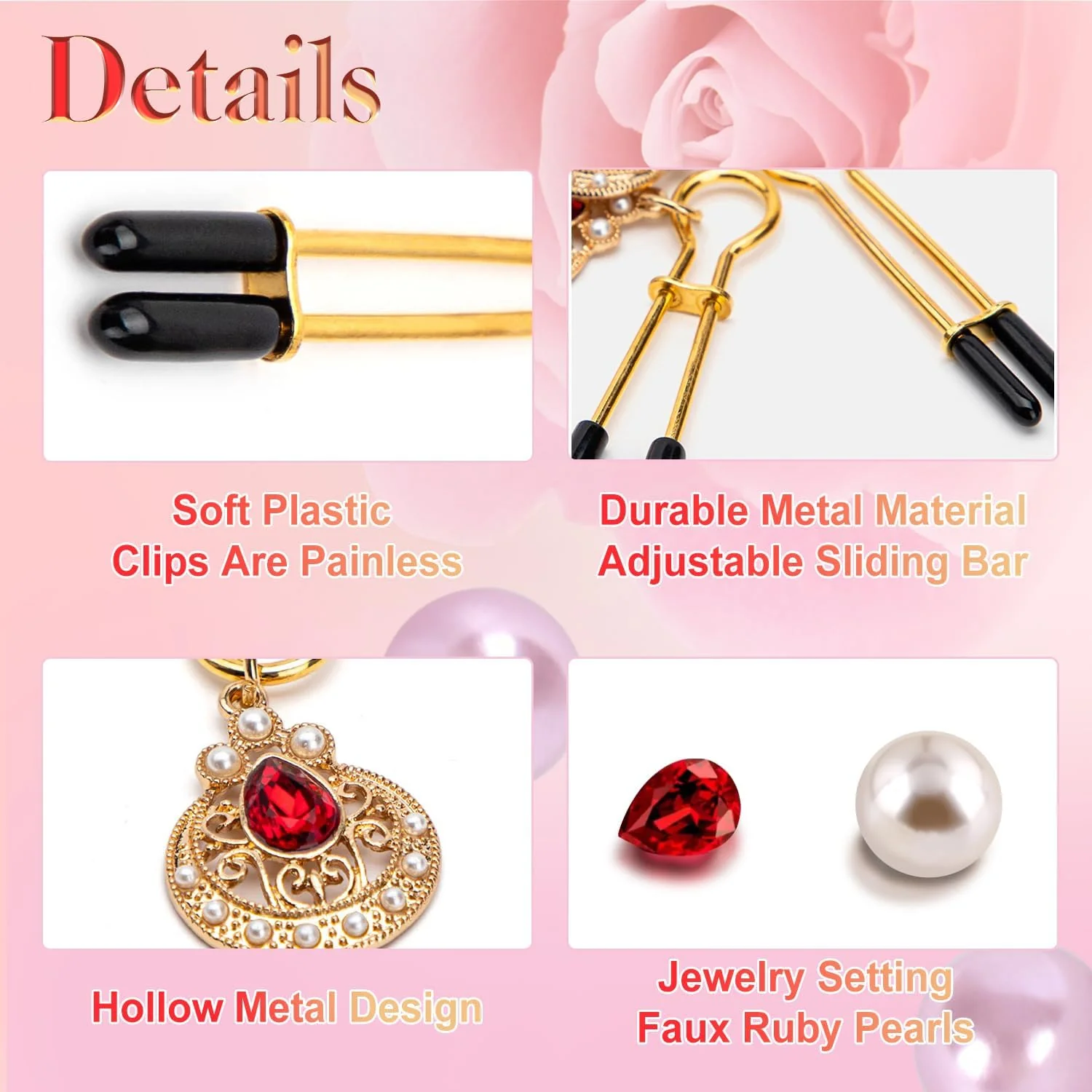 Rubine Pearl Decoration Nipple Clamps - Image 3