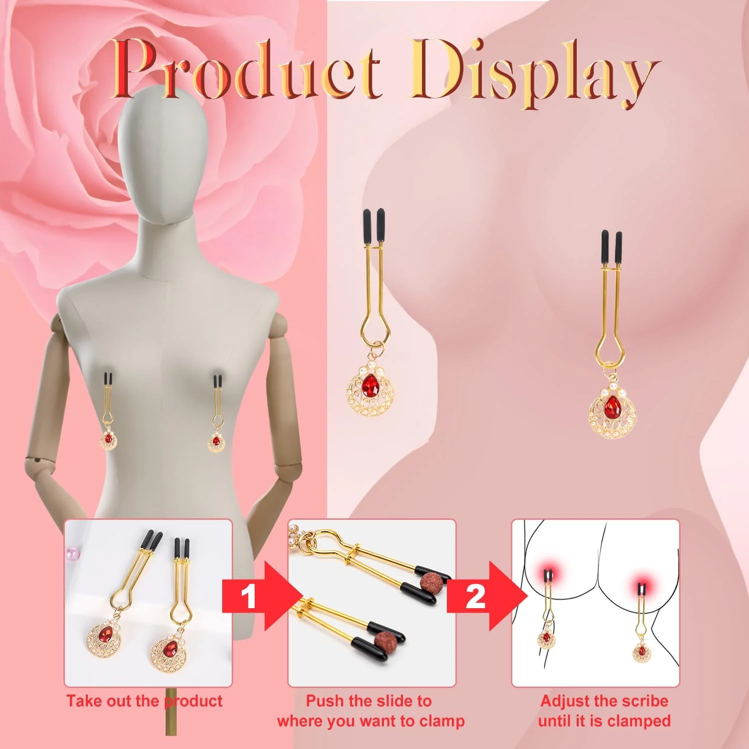 Rubine Pearl Decoration Nipple Clamps - Image 4