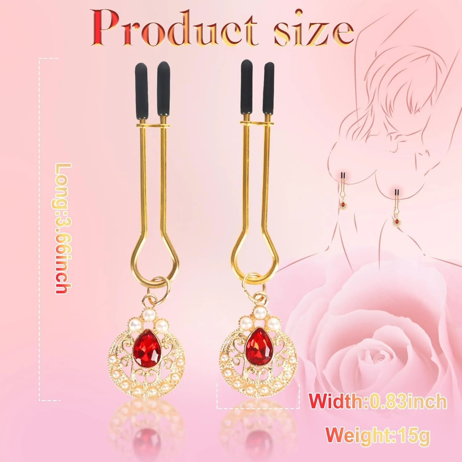 Rubine Pearl Decoration Nipple Clamps - Image 6