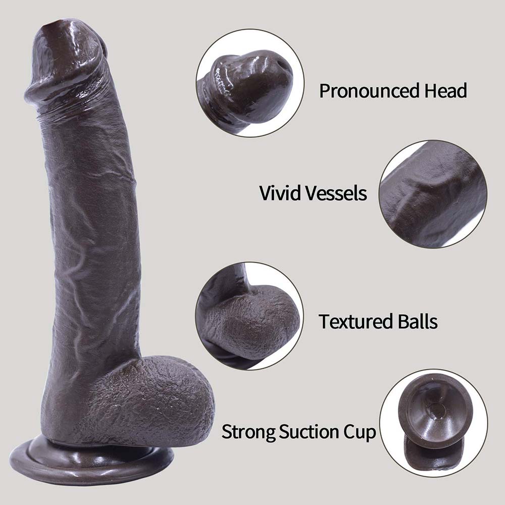 Strap-on Dildo Realistic Silicone Dildo with Wearable Sex Harness for Couple Pegging Women Lesbian Sex Fun, 7.6'' (Black) - Image 3